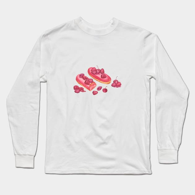 Eclairs and raspberry Long Sleeve T-Shirt by Flowersforbear